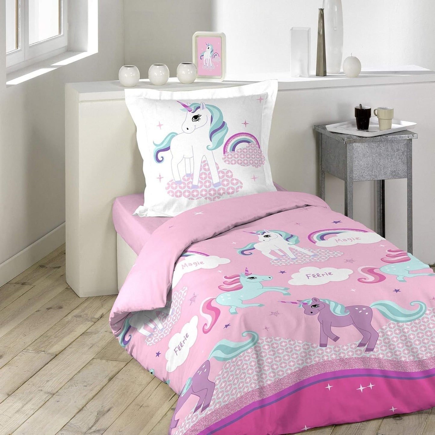 Enhörningssängkläder med örngott, bomullssängkläder - Kids Naty Shop Standardtitel