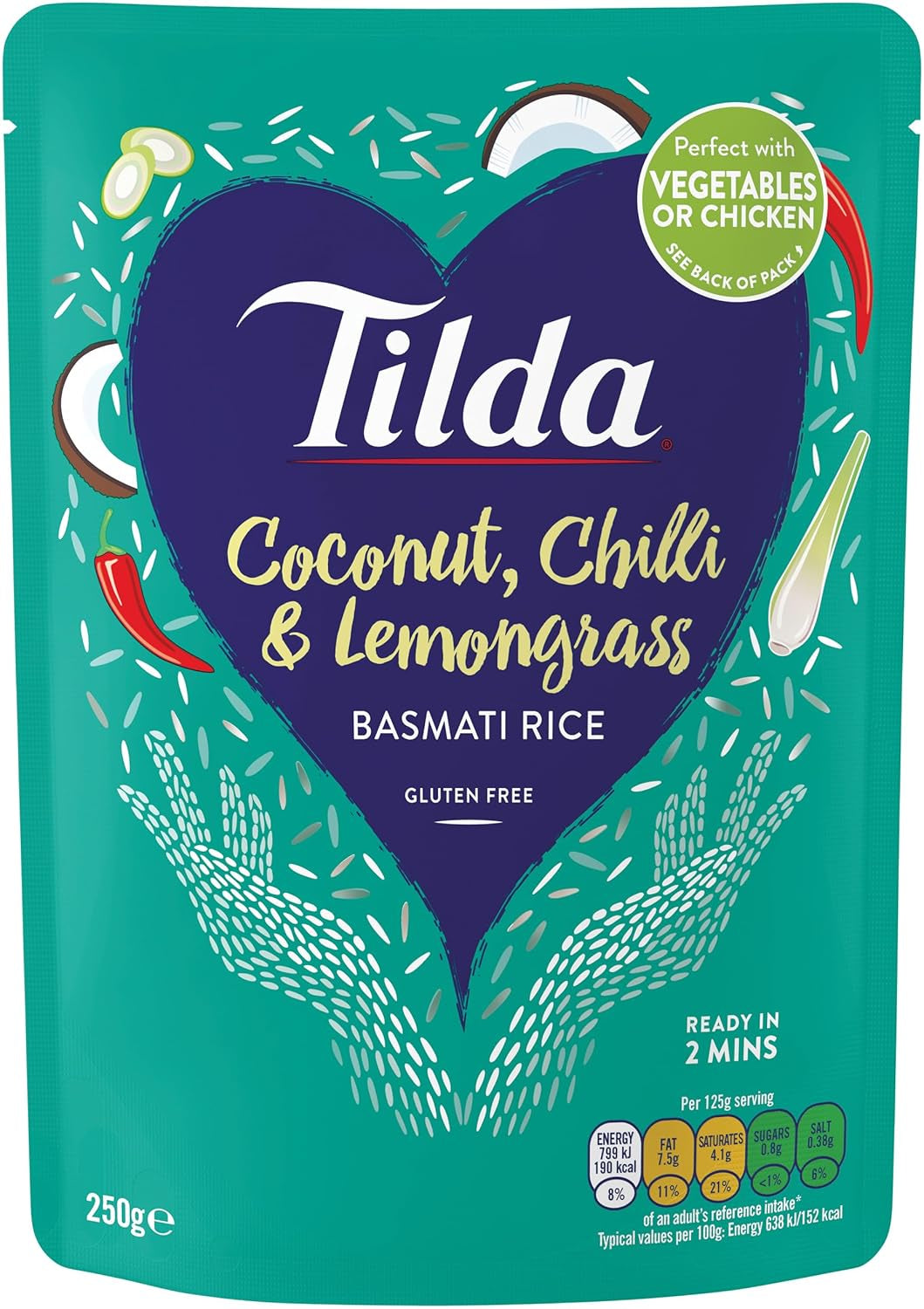 Tilda Basmati ångat ris med kokos, chili och citrongräs - förpackning om 6 (6 x 250 g)