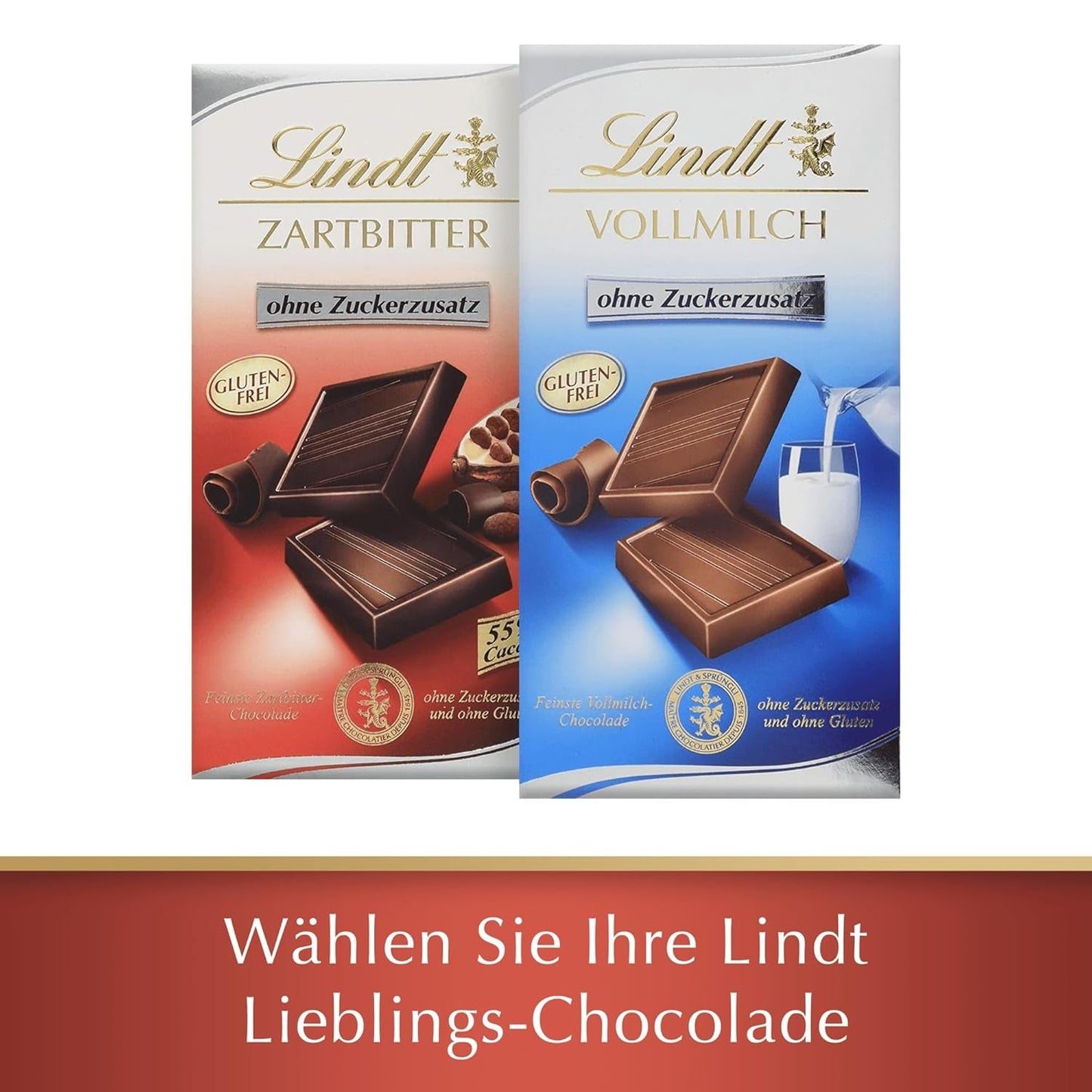 Lindt Choklad | Mörk chokladkaka utan tillsatt socker | 100g | Den finaste mörka chokladen med 55% kakao, inget tillsatt socker och inget gluten | Glutenfri chokladkaka