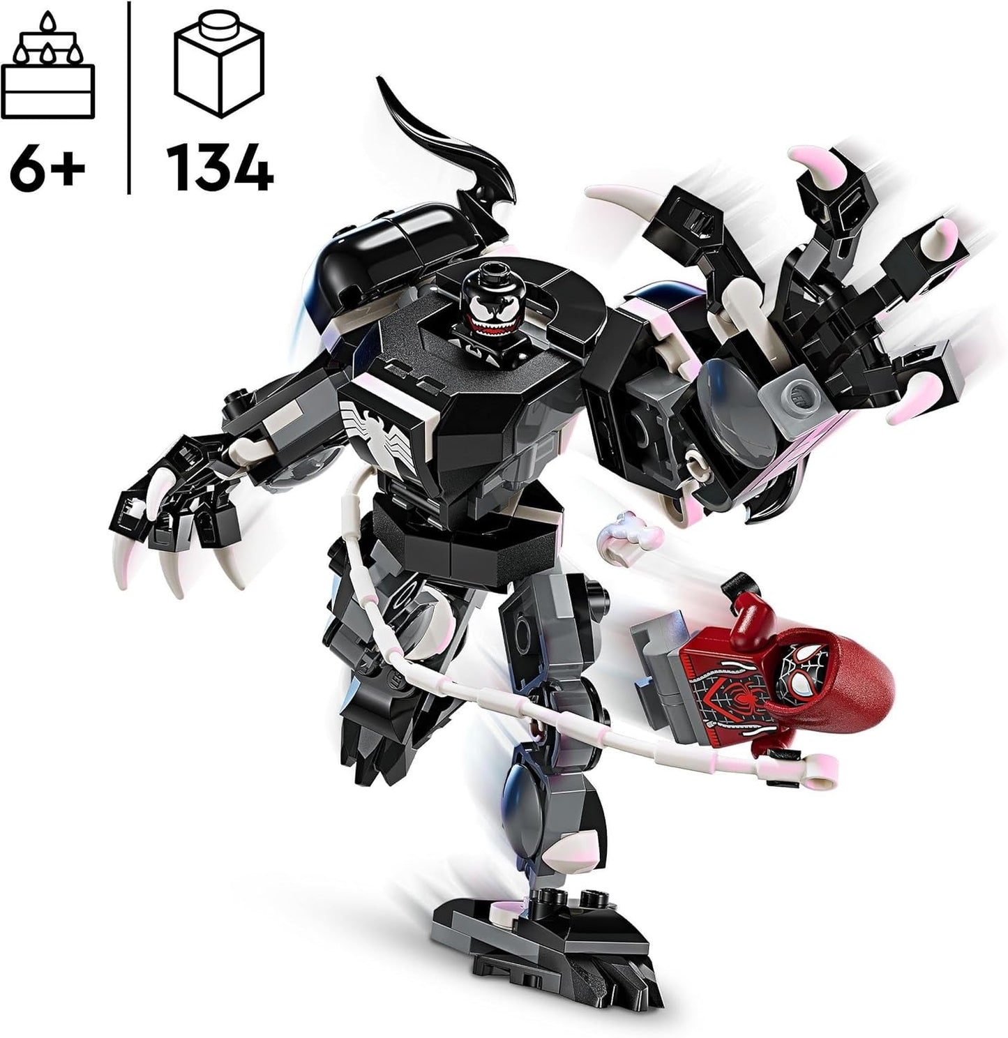 LEGO Marvel Venom Mech vs. Miles Morales rörliga actionfigurer för barn Spider-Man Set med Superhjälte Duell Minifigurer Leksakspresent för pojkar och flickor 6 år gamla 76276 Byggset Besuche den LEGO-Store