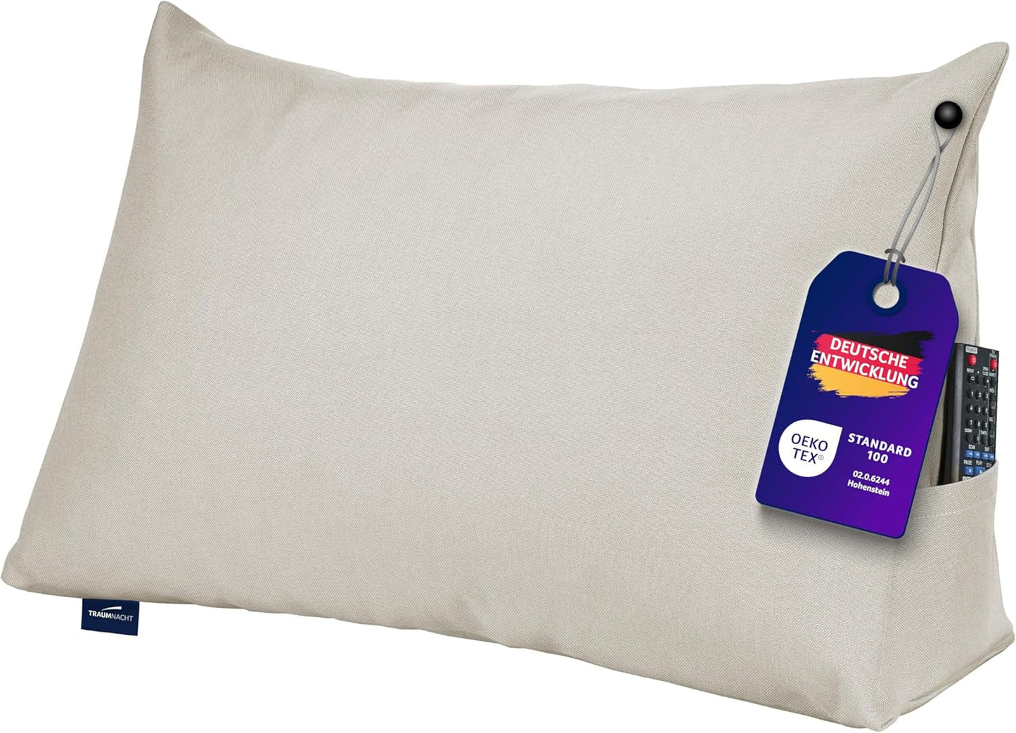 Läskudde Traumnacht Mysig Ryggkudde, 70 x 40 cm mörkgrå, avtagbart och tvättbart överdrag av 100 % polyester, praktisk sidficka, Oeko-Tex certifierad, tillverkad enligt tyska kvalitetsstandarder