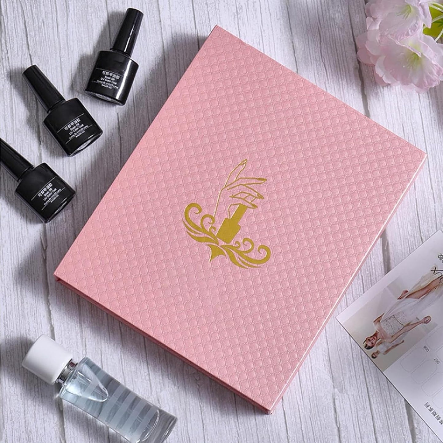 Nagellackspalett med 216 färger, Nagelskyddsställ, Nagellacksfärgade kortplattor, Nagelfärgskarta, Nagellackstillbehör