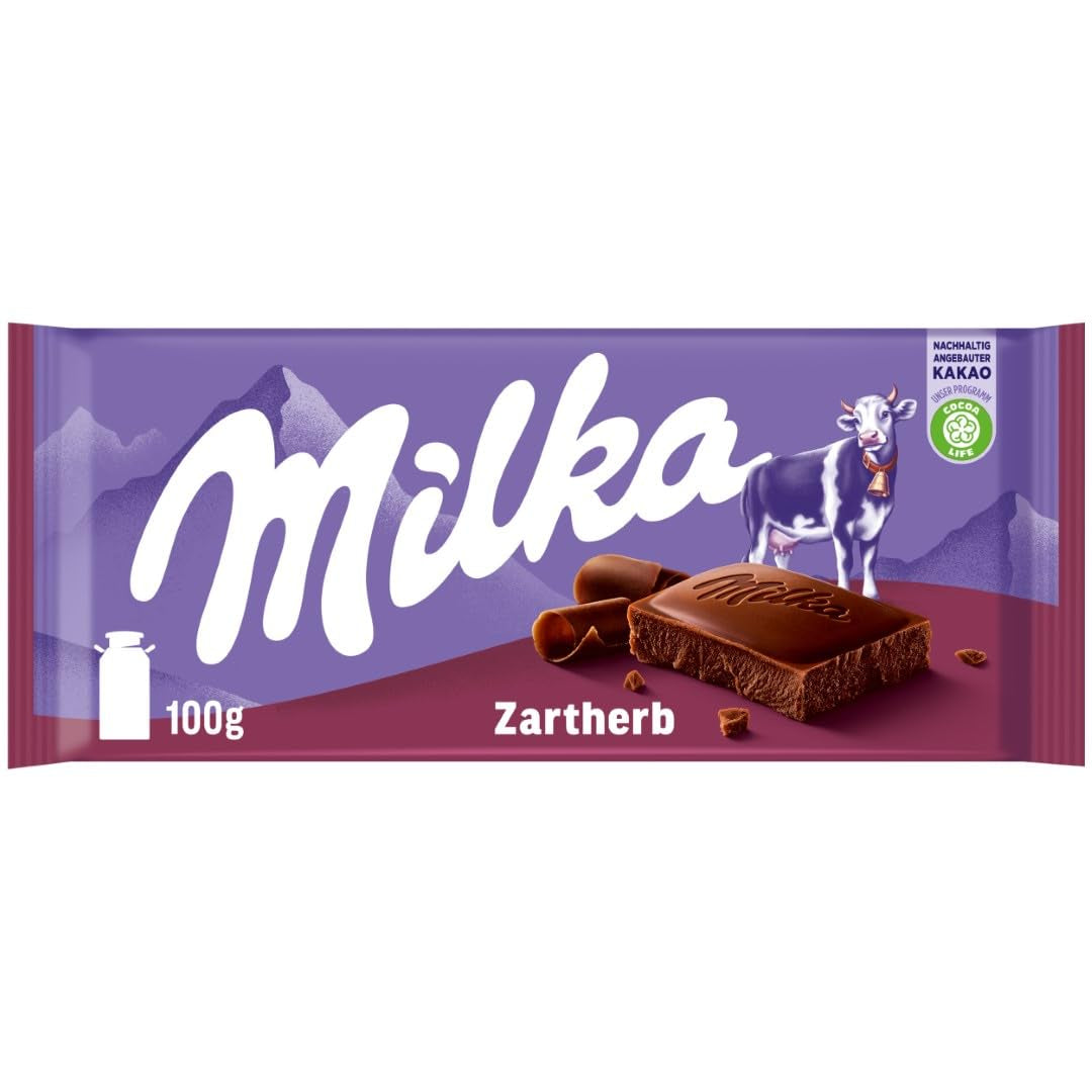 Milka Zartherb - alpin mörk mjölkchoklad med en delikat inslag av kakao i multipack - 25 x 90g