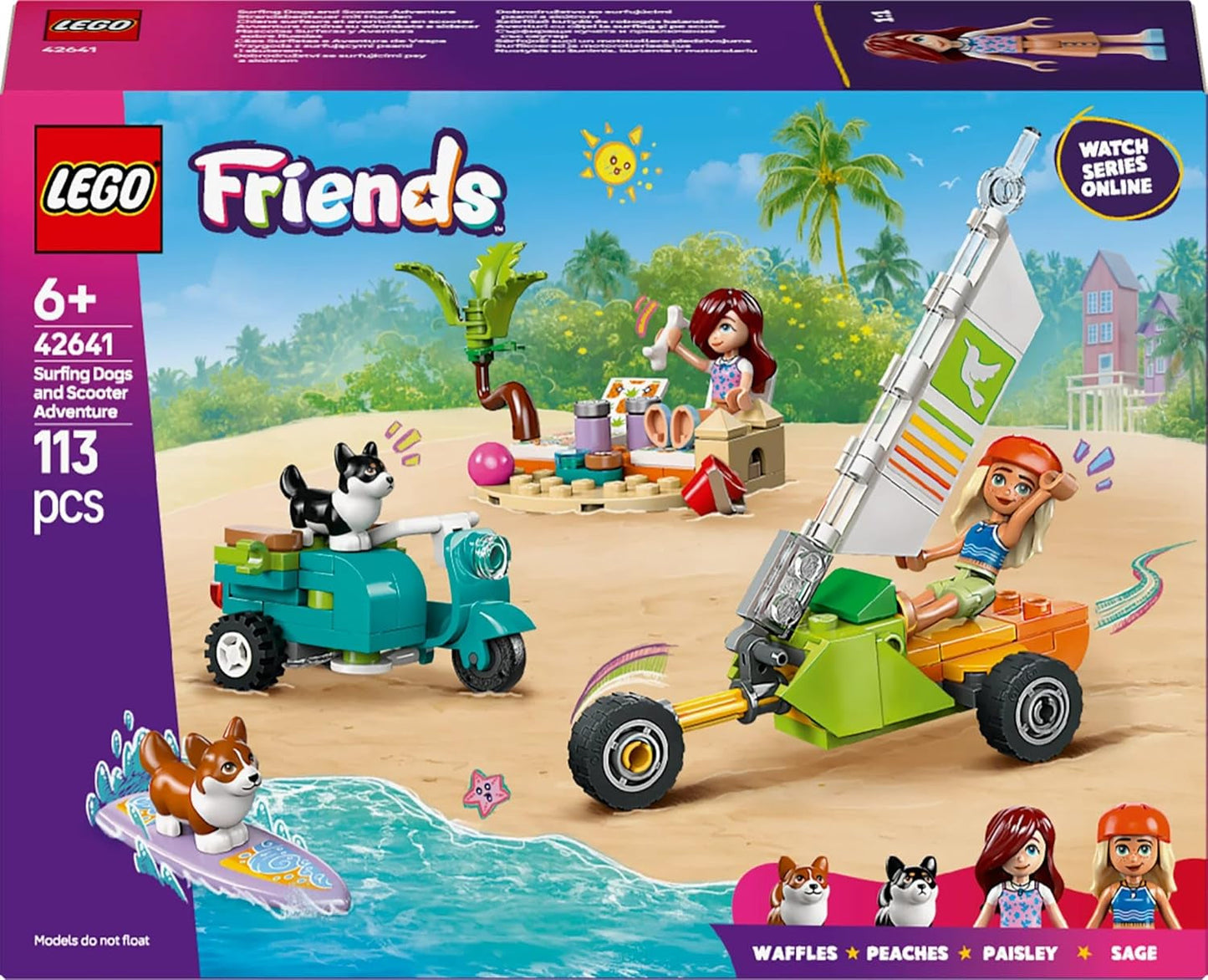 LEGO Friends Beach Adventure med hundar Byggleksak för flickor 6 år gamla djurlekset med 2 minifigurer och 2 corgifigurer Kreativa barngåva Surfbräda Äventyrsbyggset 42641 Byggset Besuche den LEGO-Store