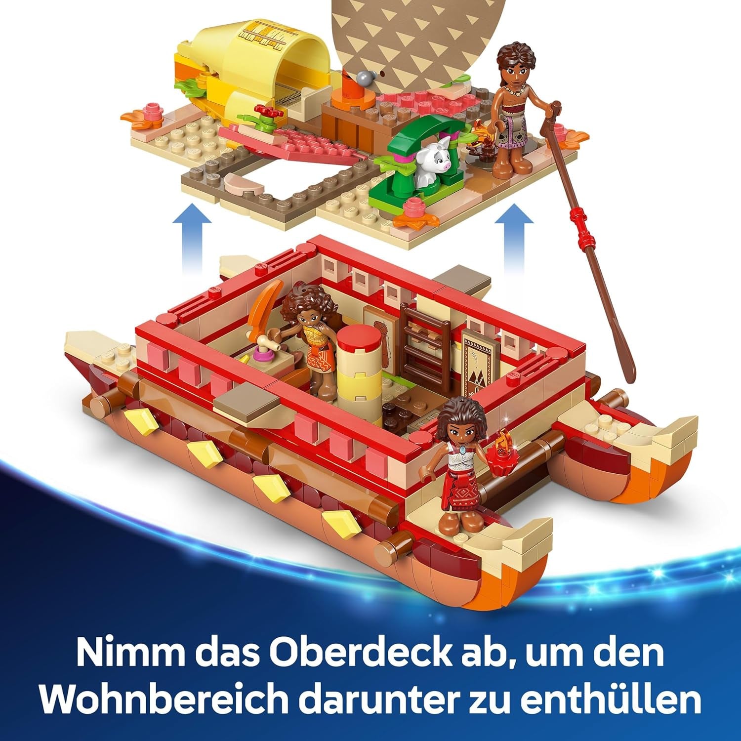 LEGO Ç€ Disney Moana 2: Moana's Adventure Raft - Leksaksbåt med segel, löstagbart däck, lägereld och 3 minidockor inklusive Loto och Moni - Present för tjejer 6+ och fans - 43270 Byggset Beuche den LEGO-Store