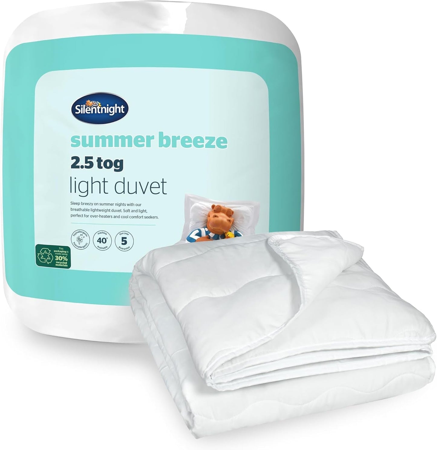 Silentnight Summer Breeze Täcken för enkelsäng, 2,5 Tog, Lätt sommar Täcken, Idealisk för varma nätter och varma sovrum, Allergivänlig och maskintvättbar, Enkelsäng, 200 X 135 Cm Naty Shop Täcken och täcken Standard vit enkelsäng