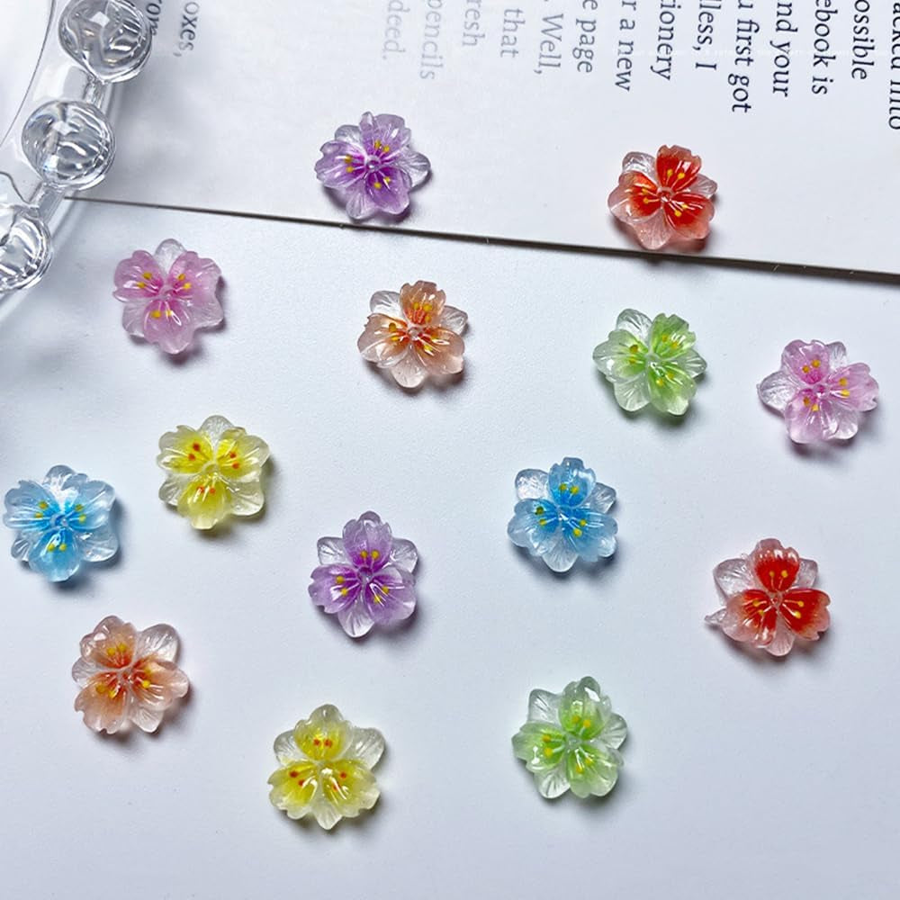 50st 3D Blume Nagel Charms Nägel Zubehör Nageldesign Glitzersteine ​​Nailart Strasssteine ​​Flower Nail Charms Luminous Flower Nail Art Charms Bunte Blumen Deko Nagel Steinchen Blommor Nail Strass