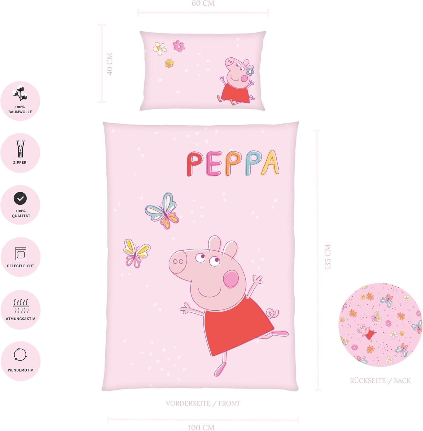 Peppa Pig barnbäddset, 100 x 135 cm och 40 x 60 cm, bomull Sängkläder - barn Naty Shop