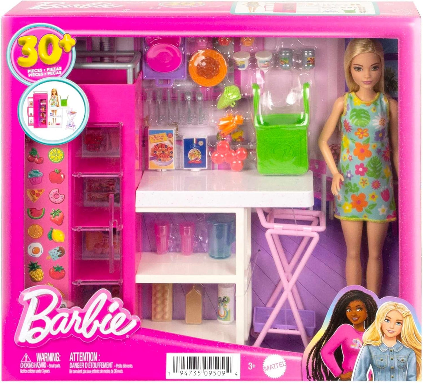 Barbie Doll Pantry Lekset med 25+ köksdelar och tillbehör - perfekt för små matälskare och present för barn från 3 år och uppåt, HJV38