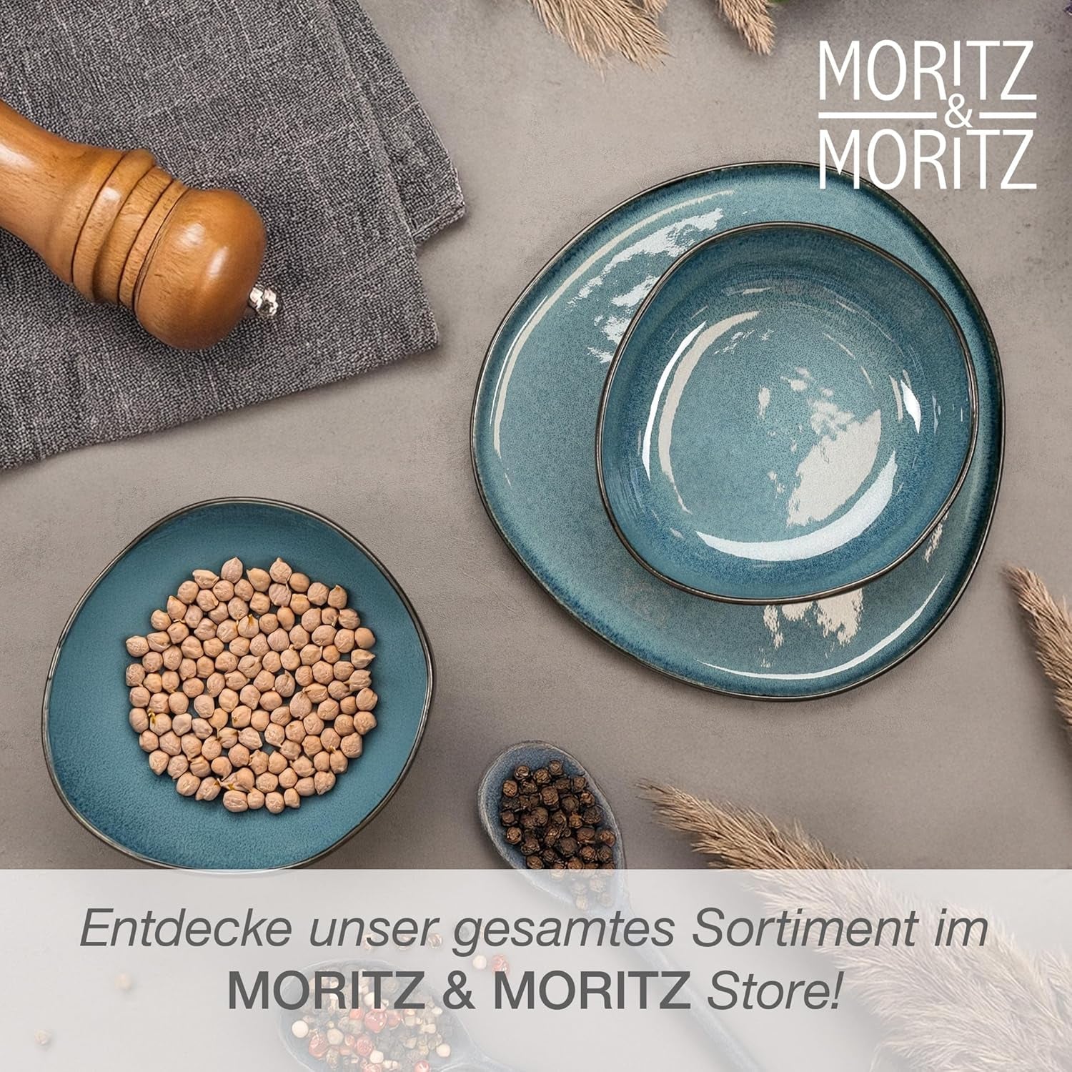 Moritz & Moritz EKOLOGISK serveringsskålsset, blå - 2 stora högkvalitativa skålar i stengods, moderna och tidlösa, tål mikrovågsugn och diskmaskin - perfekt för sallader, pasta, snacks och mer