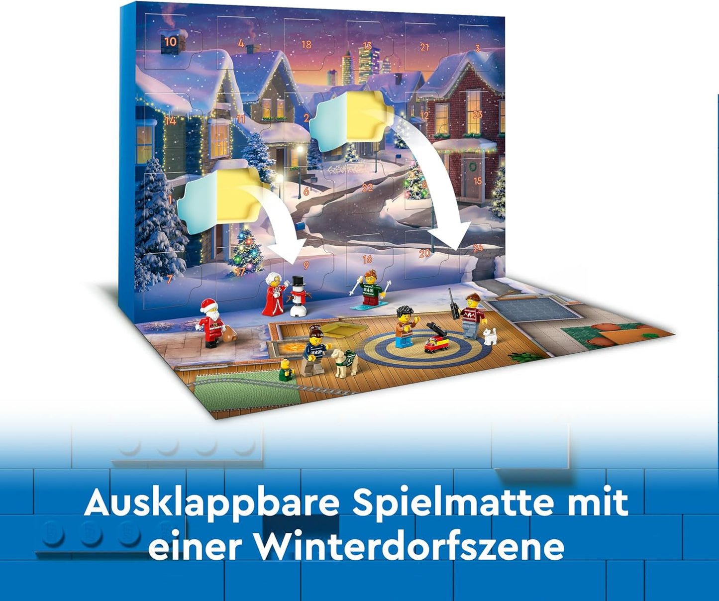 LEGO City adventskalender 2024, adventspresent för barn från 5 år, 24 överraskningar, minifigurer i juloveraller, jultomten och frun jultomten, julklapp 60436 Byggset Besuche den LEGO-Store