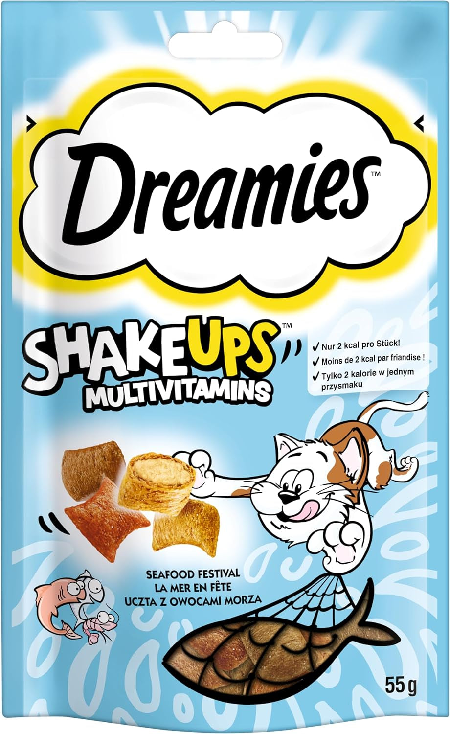DREAMIES SHAKE UPS Multivitamin Seafood Festival Kattgodis i portionspåsar - 55 g (6 påsar)