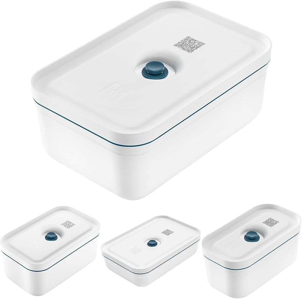 Zwilling Fresh & Save set med 4 vakuumlunchlådor (matlådestorlek S, M, L och L platt), Håller maten fräsch längre, Material: Plast, Färg: Vit-La Mer Matförvaringslådor Naty Shop Standardtitel