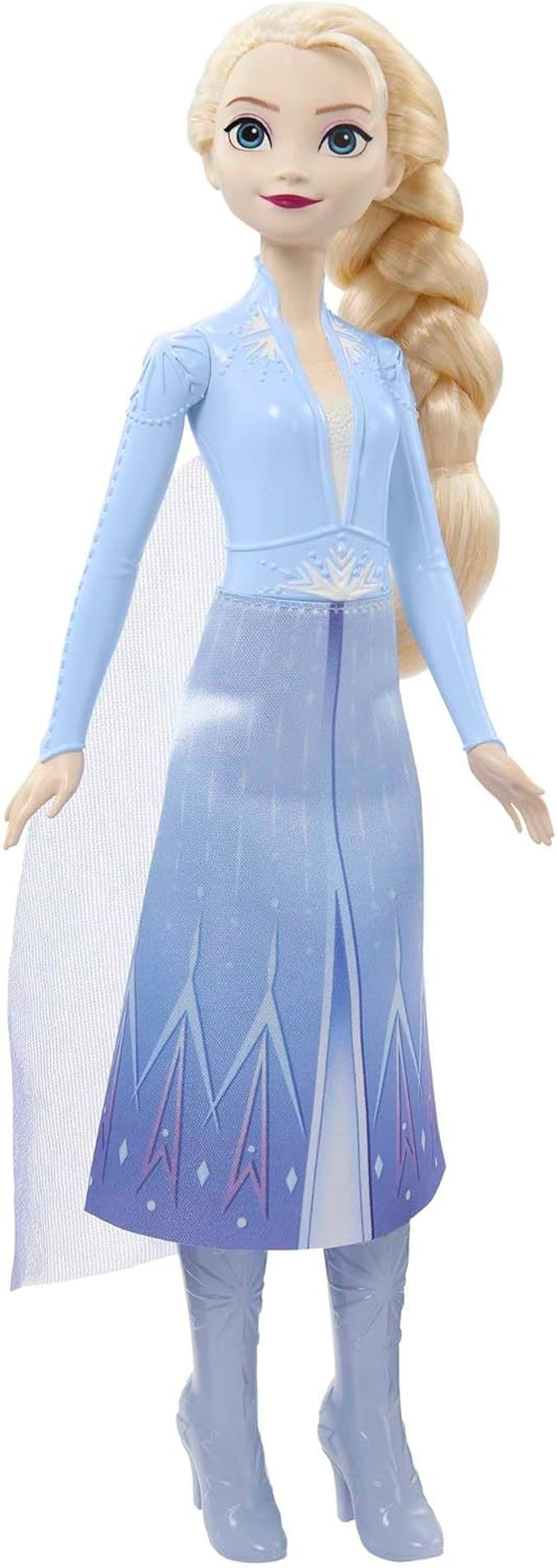 Mattel Disney Princess Elsa Doll, Frozen Doll i resedräkt, kambart blont hår, ledad led, avtagbar kjol och stövlar, Disney presenter, leksak för åldrarna 3 och uppåt, HLW48
