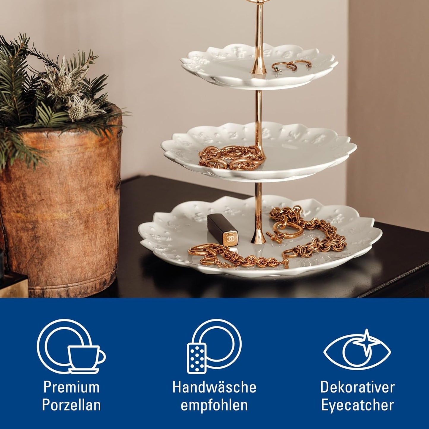 Villeroy & Boch Toys Delight Royal Classic-hylla, dekorativt visningsställ för kakor, bakverk och små tårtbitar, premiumporslin, vit