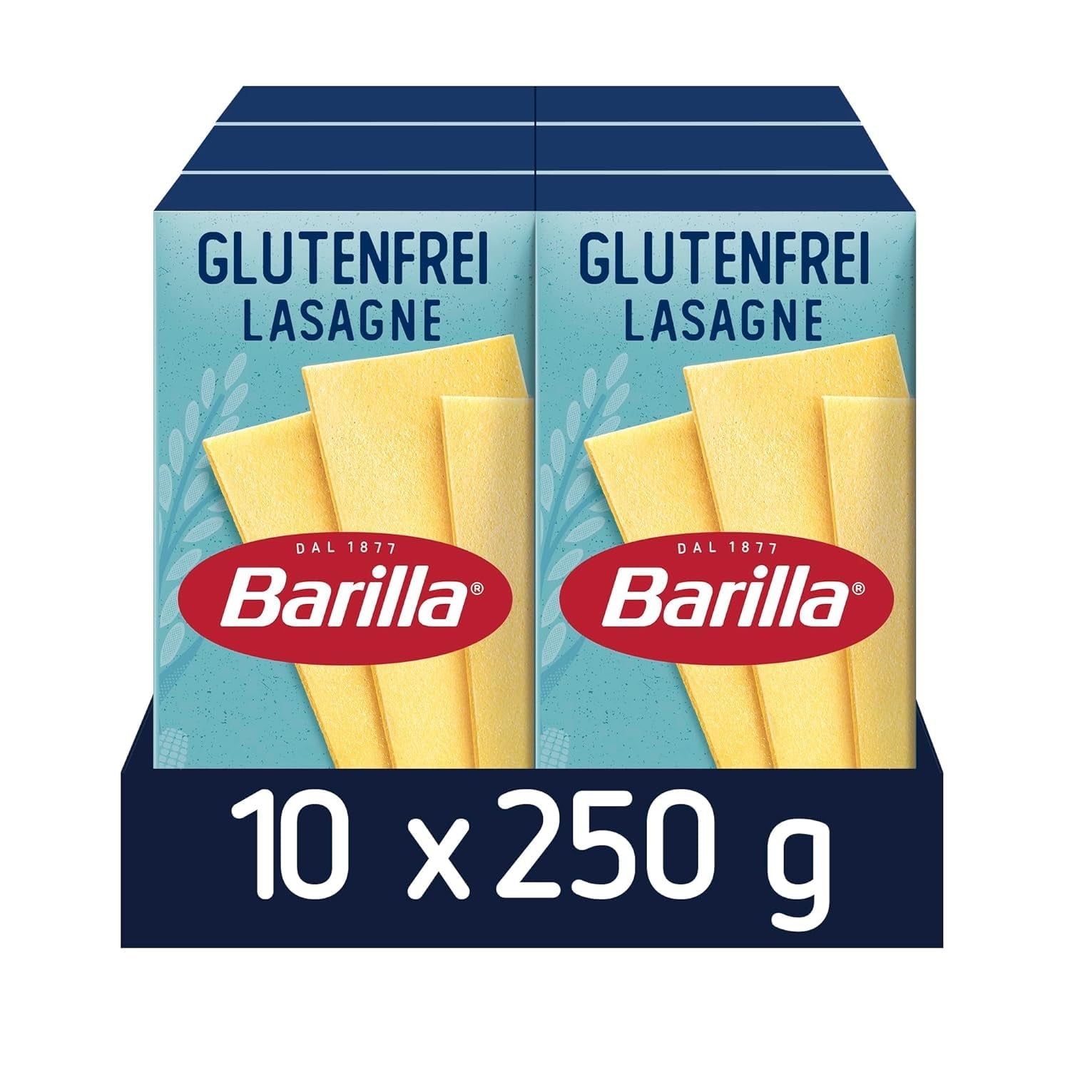 Barilla Pasta Glutenfri Lasagne, gjord på läcker majs och ris, perfekt för personer med celiaki eller glutenintolerans, 10-pack (10 x 250 g)