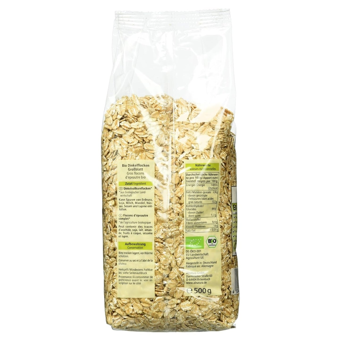 Ekologiska dinkelflingor med stora flingor, 500g