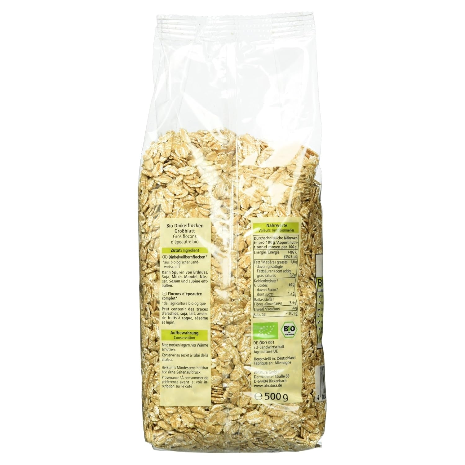 Ekologiska dinkelflingor med stora flingor, 500g