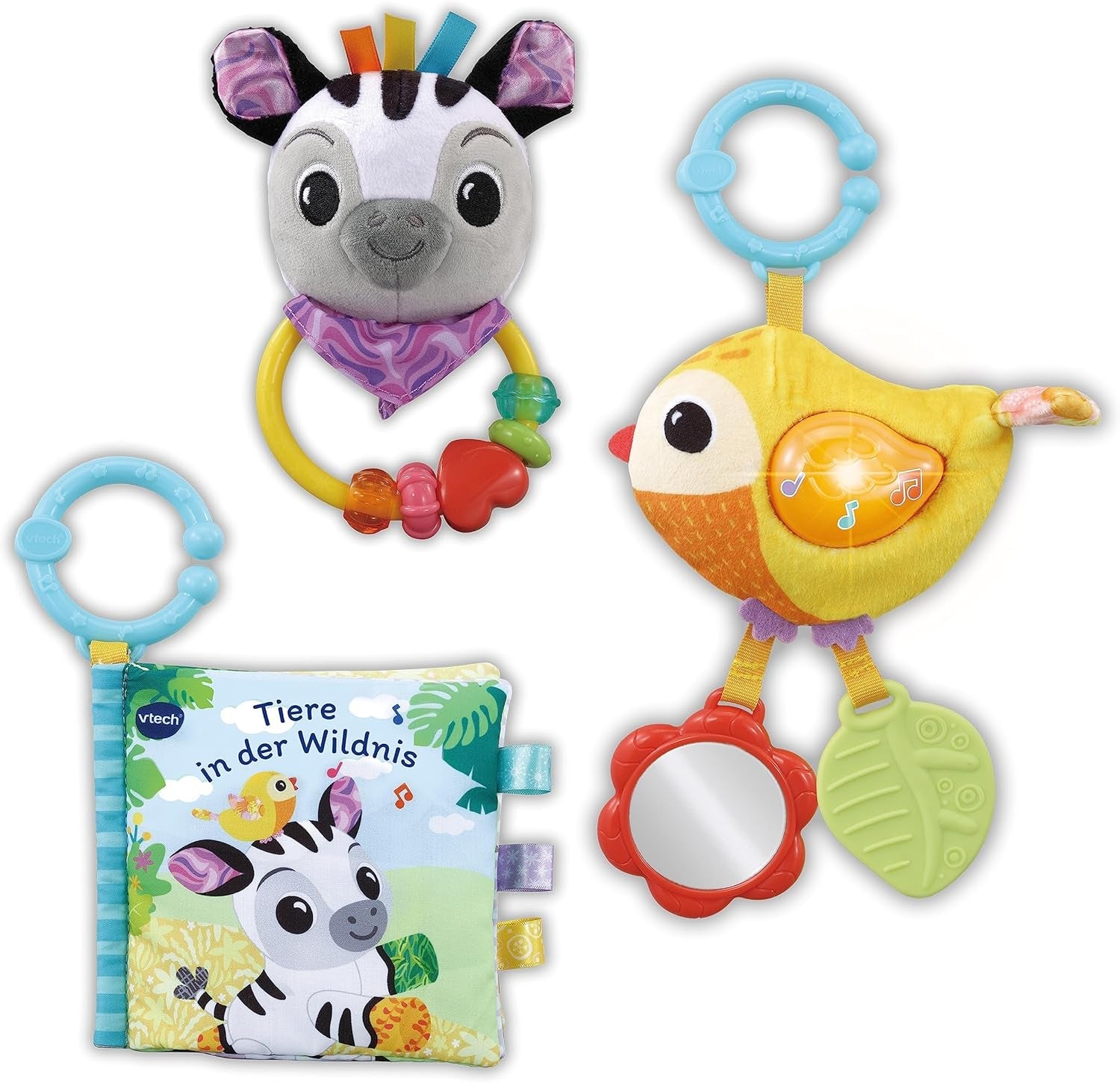 VTech Baby - Baby's Animal Friends Presentset - Tygbok, Singing Bird och Zebra Rattle Toy Set - För 0-24 månader Baby Toys Naty Shop Standardtitel