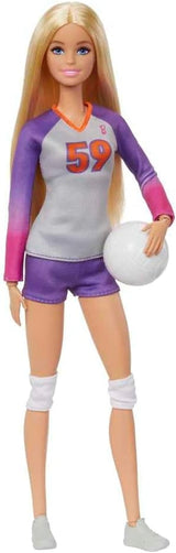 Barbie Made to Move - Volleybollspelare docka med t-shirt och boll - 22 leder för realistiskt spel, inkluderar volleyboll och sportutrustning, HKT72