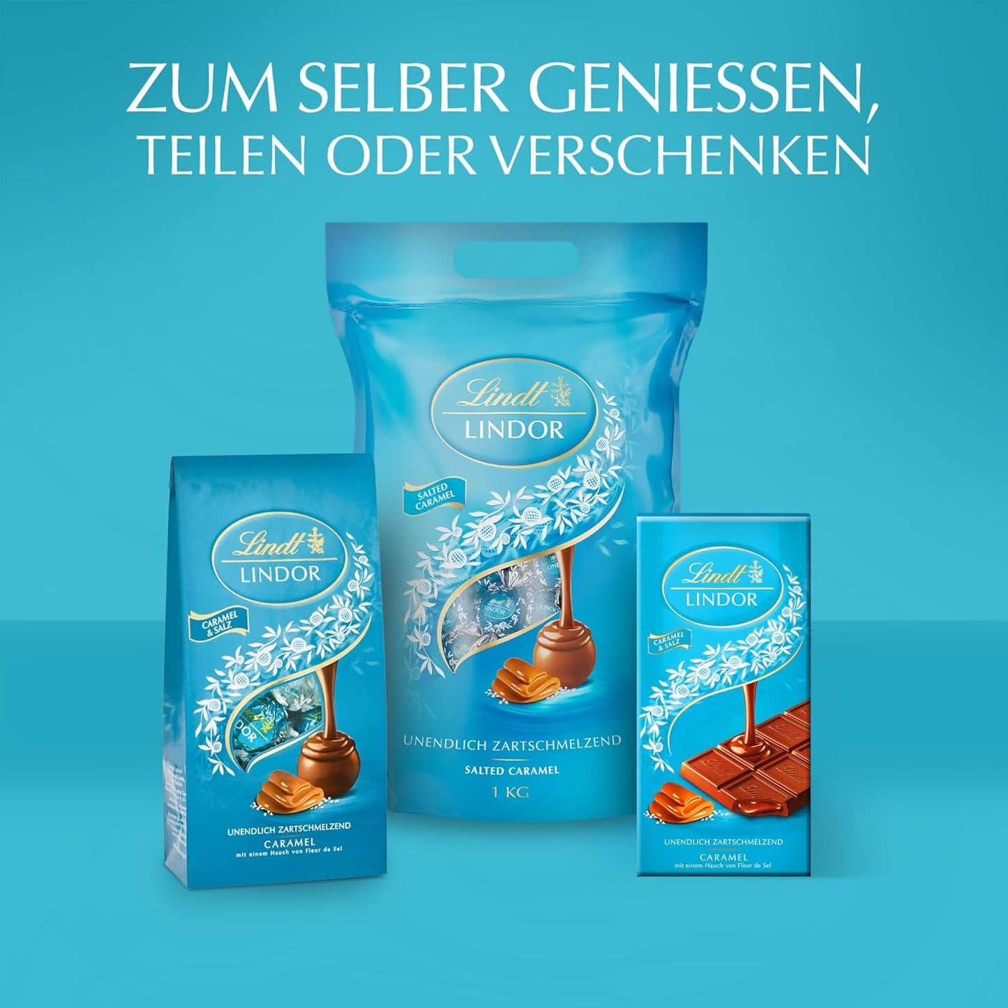 Lindt Choklad | LINDOR Salted Caramel Cornet | 500g | 38 mjölkchokladbollar med saltkolafyllning | Gåva av choklad