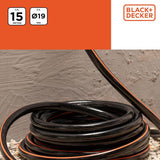 BLACK+DECKER Trädgårdsslang 15 meter - Ø19MM - Slitstark PVC - Vattna trädgården, tvätta bilen, fylla poolen - Kompatibel med alla vanliga kranar - Svart/Orange