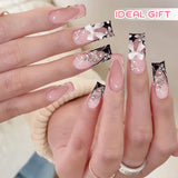 24st Medellängd Rhinestone Pink Square Pearl Glitter 3D lösnaglar för kvinnor tjejer