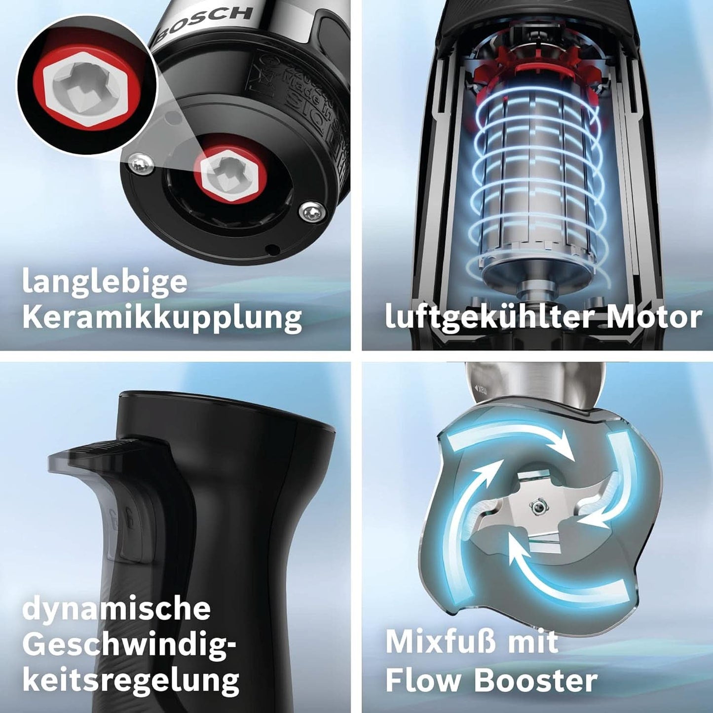 Bosch Stabmixer Ergomaster Serie 6 MSM6M673, 10 Jahre Motorgarantie, Edelstahl-Klingen, Verschleißfreie Keramik-Kupplung, Luftkühlung, Zerkleinerer, Kartoffelstampfer, Schneebesen, 1000 W Kitchen Naty Shop