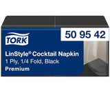 Tork Linstyle 509542 svarta cocktailservetter, 1/4-vikt, 1 lager, 23,8 x 23,8 cm, 1 x 100 servetter