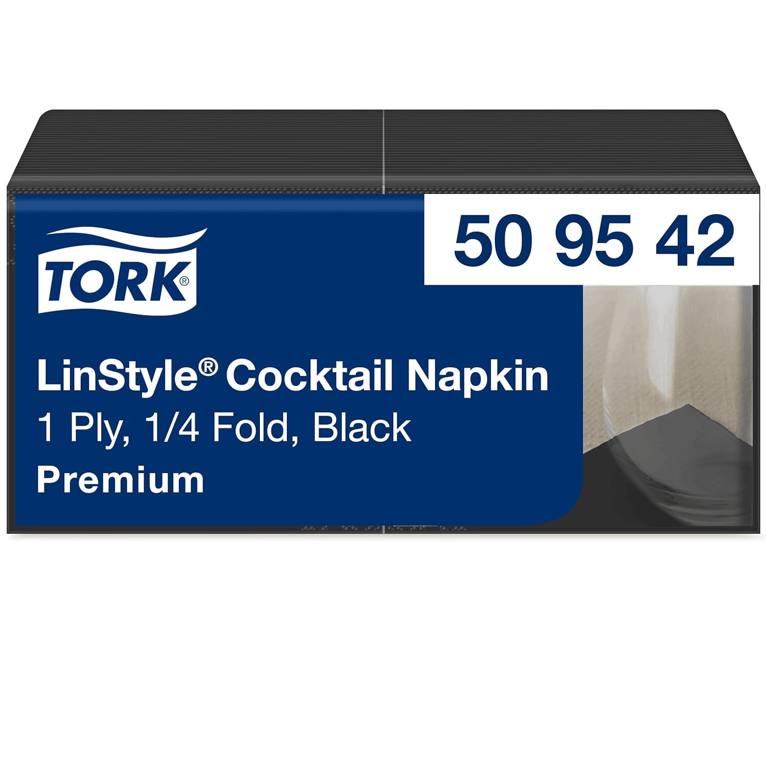 Tork Linstyle 509542 svarta cocktailservetter, 1/4-vikt, 1 lager, 23,8 x 23,8 cm, 1 x 100 servetter