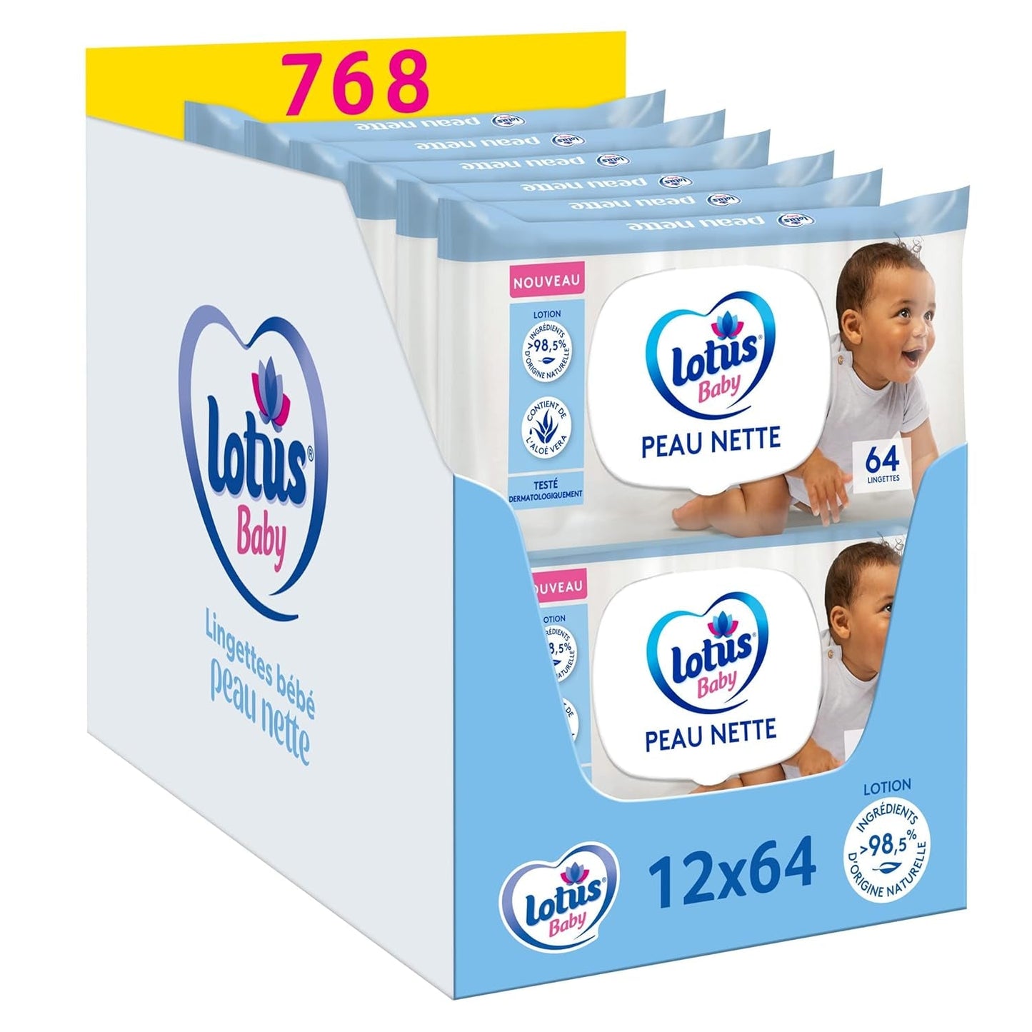 Skin Nice Baby Wipes - 768 våtservetter (12 x 64 stycken) - allergivänliga och dermatologiskt testade