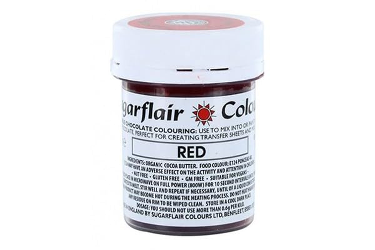 Matfärg Sugarflair Chocolate Matfärg för röd choklad - Färgat ekologiskt kakaosmör, chokladfärg för färgning av choklad, praliner - 35g