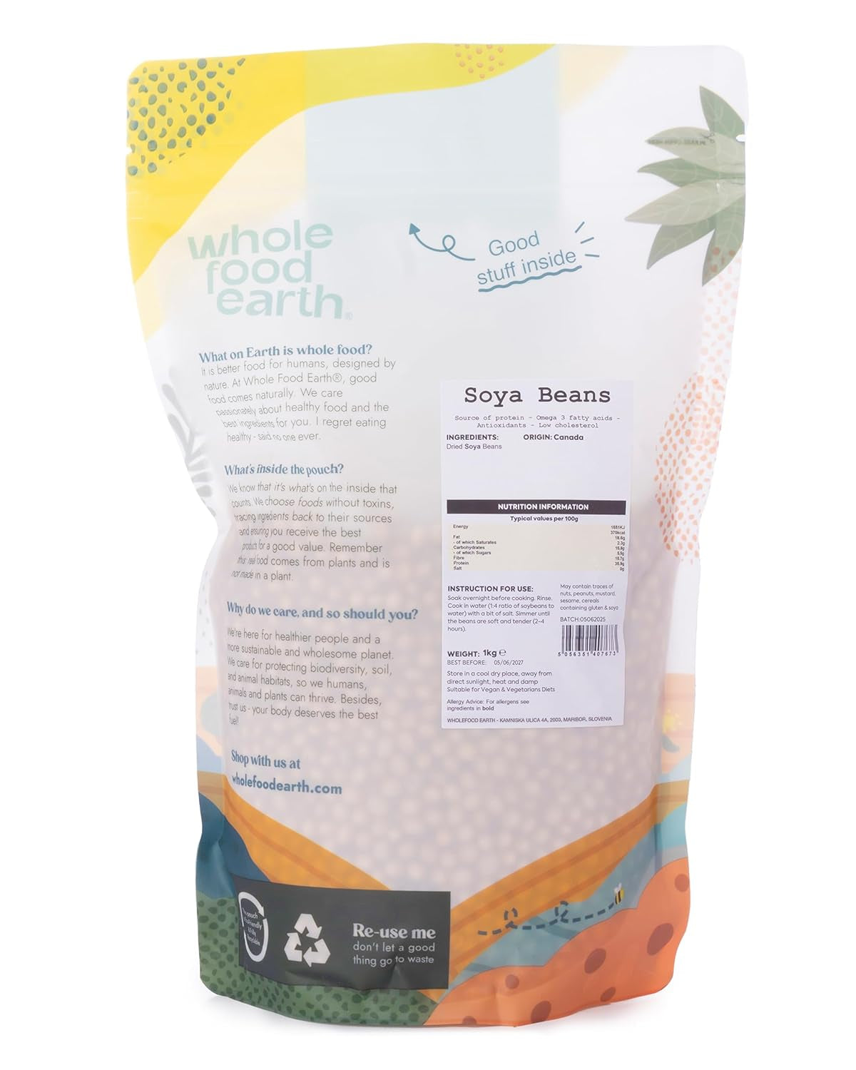 Wholefood jordsoja - icke-GMO - naturlig - vegan - mjölkfri - inget tillsatt socker 1 kg