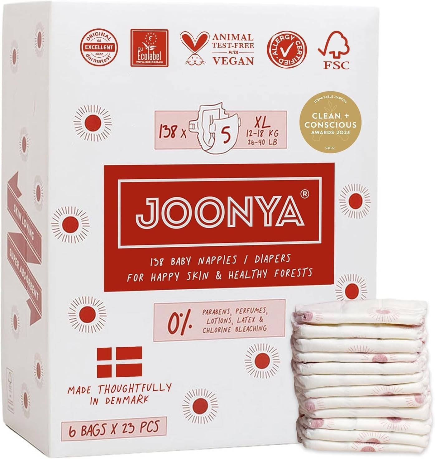 Babyblöjor, storlek 3M (4-8 kg) - 1 påse med 28 - Inga skadliga ämnen, miljövänlig, högabsorberande, lämplig för nattbruk, ultratunn och mjuk - Tillverkad i Danmark