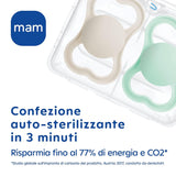 MAM Air Nattnapp 6-16 månader (2-pack) MAM-napp 6-16 månader, glöd i mörkret för känslig hud, babytillbehör 2-pack med silikonnapp och napphållare, neutral/grön