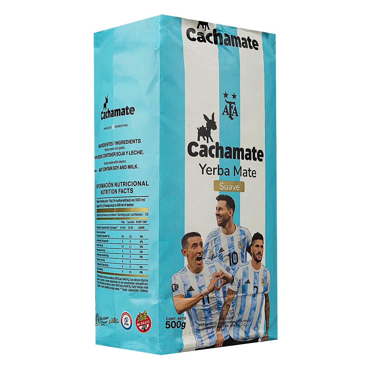 CACHAMATE Mundial Suave 500G | Specialutgåva fotboll | Argentinska Yerba Mate | 12 månaders naturlig mognad | Antioxidant och diuretiska egenskaper