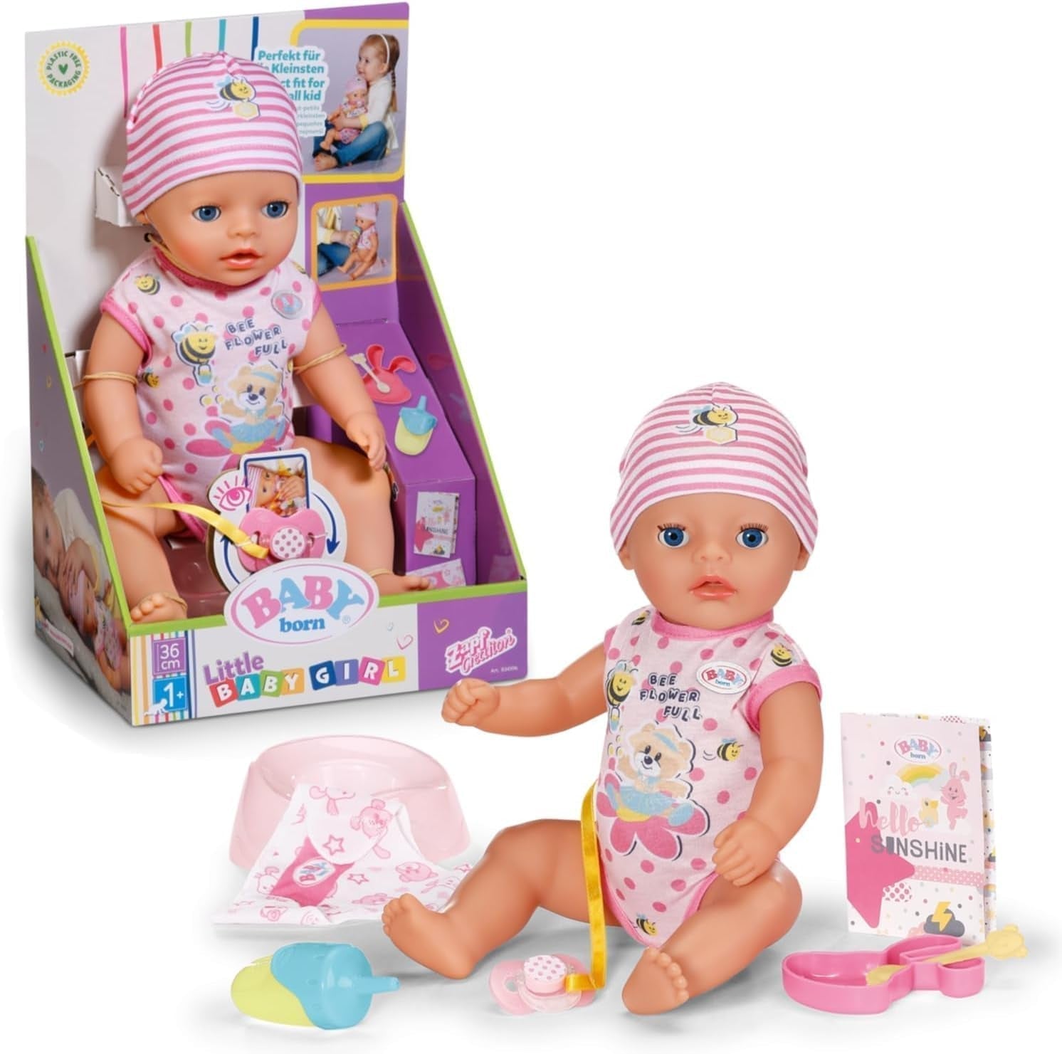 BABY Born Lena (tjej) 36 cm, 7-funktionsdocka för barn från 1 år, batterifri drift, stor docka 36 cm, 834596 Zapf Creation, rosa Naty Shop Dolls Standardtitel