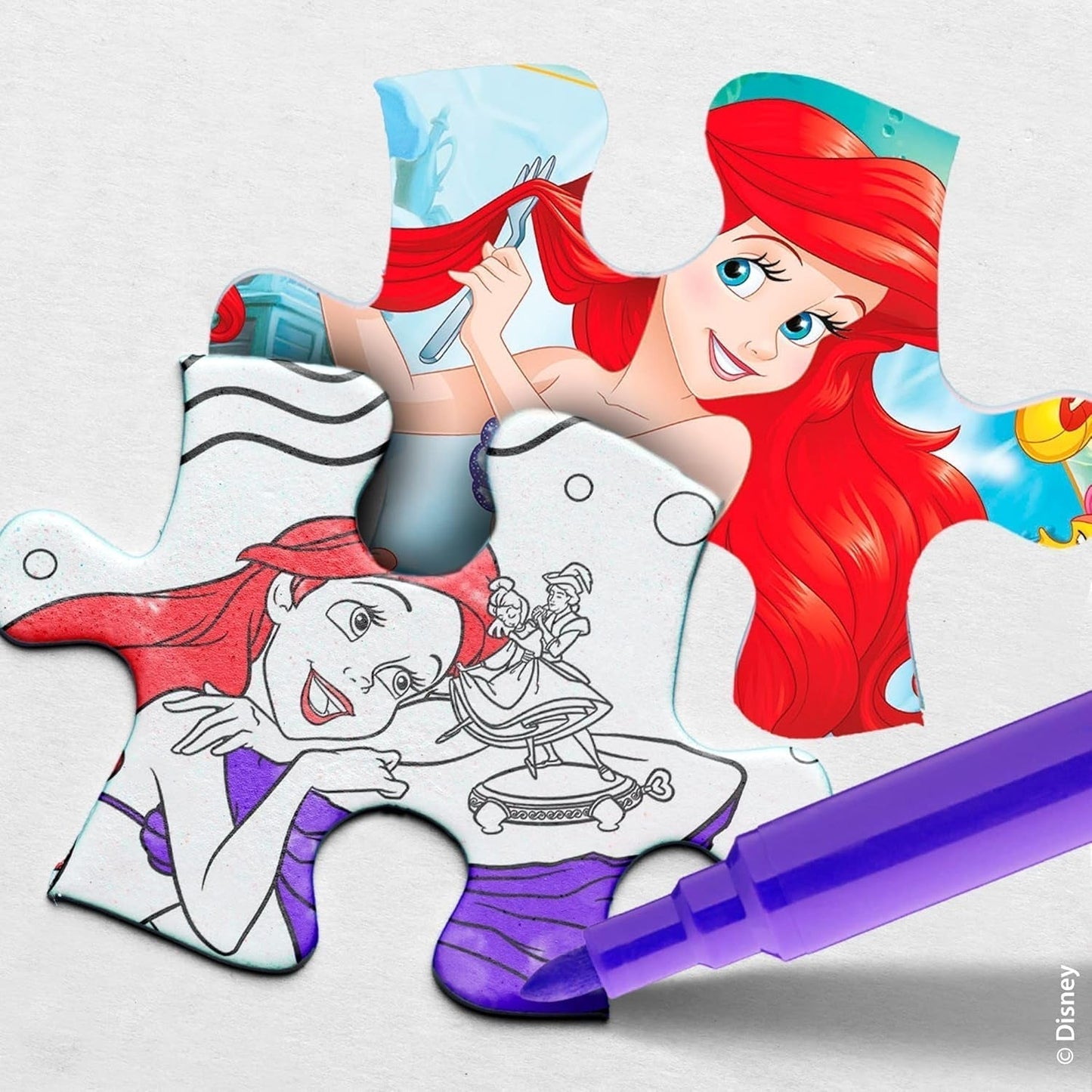 Lisciani - DISNEY Pussel Ariel - Återskapa och färglägg scenerna från dina favoritboxar - från 7 år - STORT PUSSEL med 250 bitar - Uppmuntrar fingerfärdighet Puzzle Naty Shop