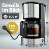 Espressomaskin med Bomann® filter | för 12-14 koppar | Kaffeespressomaskin med filter | Fodral i rostfritt stål | Anti-dropp | Espresso | Kaffeespressomaskin med filter | 800W | KA 6071 CB
