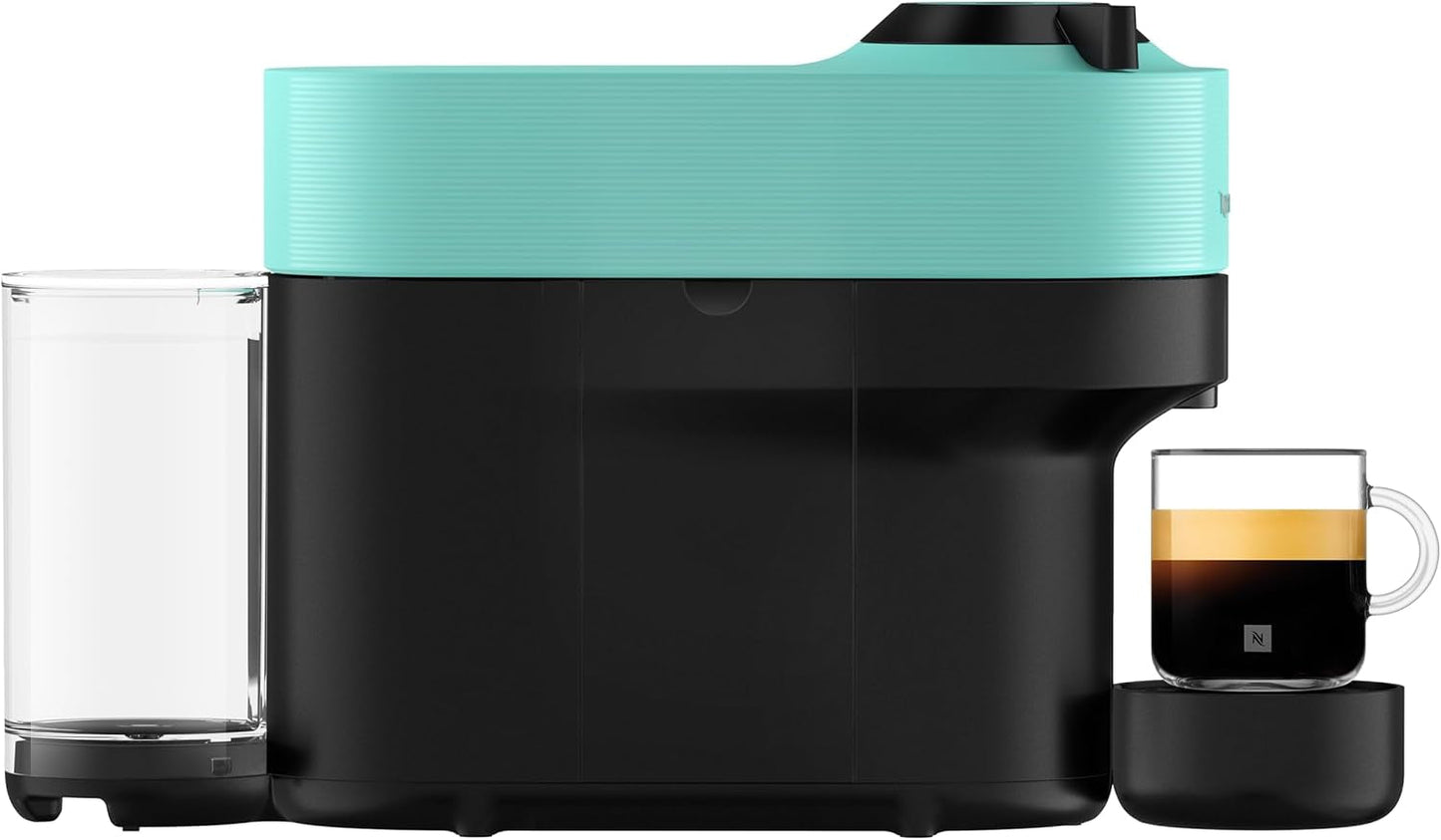 Espressomaskin med Nespresso Krups Vertuo Pop-kapslar, kapacitet: 560 ml, automatisk kapseligenkänning, one-touch-system, 4 koppstorlekar, förkortad uppvärmningstid, hållbar, Aqua Mint, XN9204