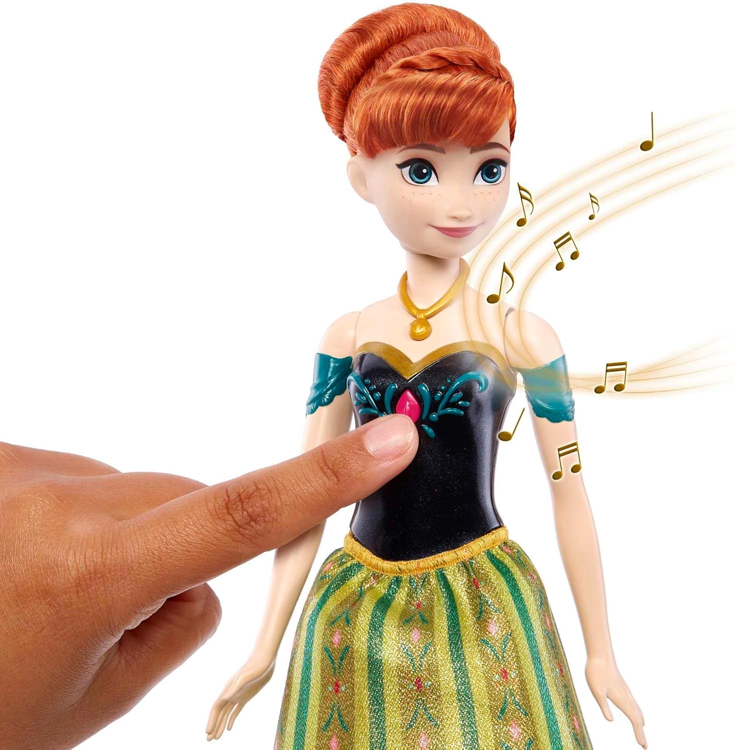 Mattel Disney Frozen Singing Anna Doll - 30 Seconds Song Snippet, Classic Castle Outfit, Avtagbar mjuk kjol, Kambart hår, For Kids Ages 3+, tysk version, HMG41