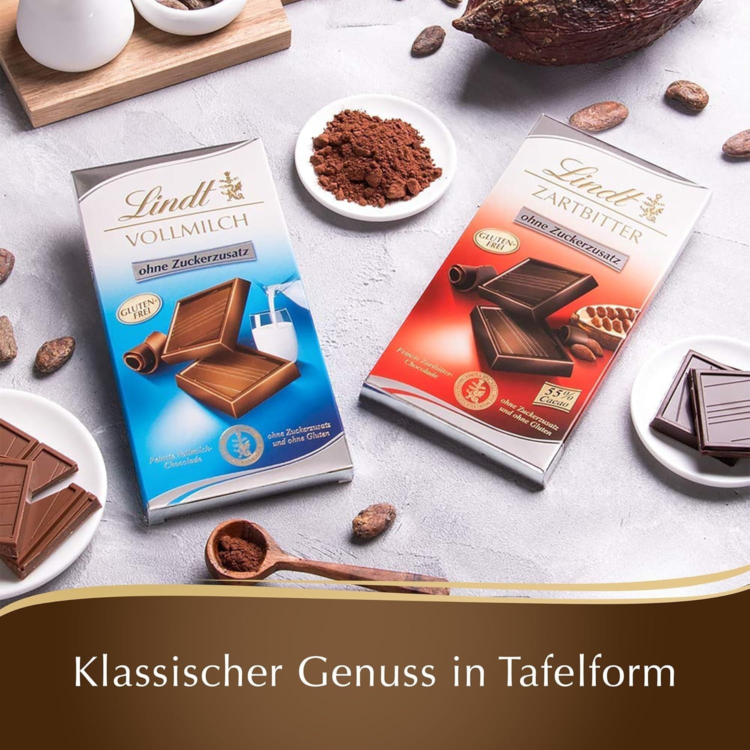 Mörk choklad utan tillsatt socker | Tablett 100g | Den finaste med 55% kakao, glutenfri | Chokladkaka | Chokladpresentset (paket med 4)