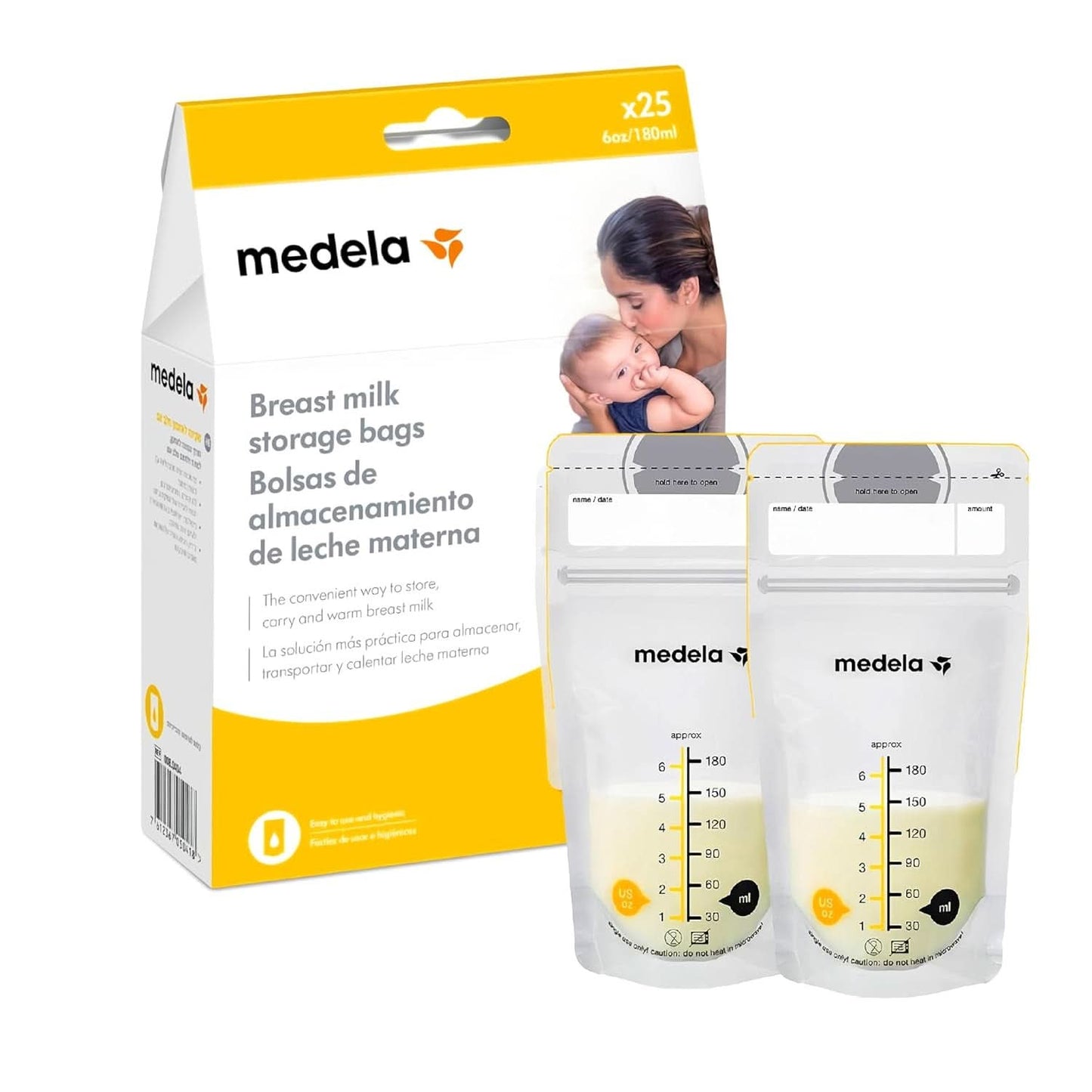 Medela bröstmjölksförvaringspåsar 25 st, ca. 200 ml, vit (spansk version) Mat och amningstillbehör Bebe Naty Shop