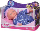 Simba 105010010 - Laura Little Star Soft Body Doll i söt klänning och hatt med gnistrande månar och stjärnor 20 cm Glow in the Dark Doll i 12 månader + Blue Dolls Naty Shop