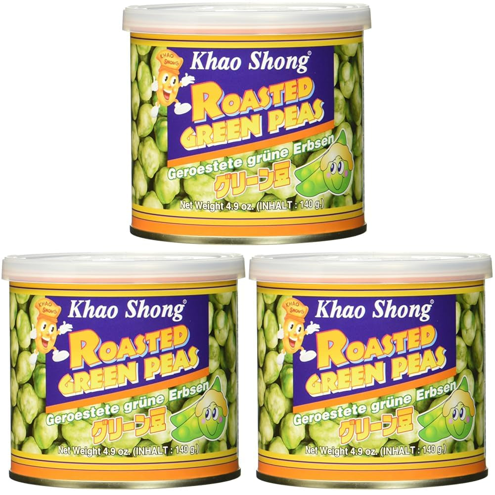 Khao Shong Friterade gröna ärtor med wasabi, krispiga ärtor i en kryddig smet, ett fettsnålt alternativ till nötter, medelkryddigt, 1 140g burk | 140 g (1 förpackning)
