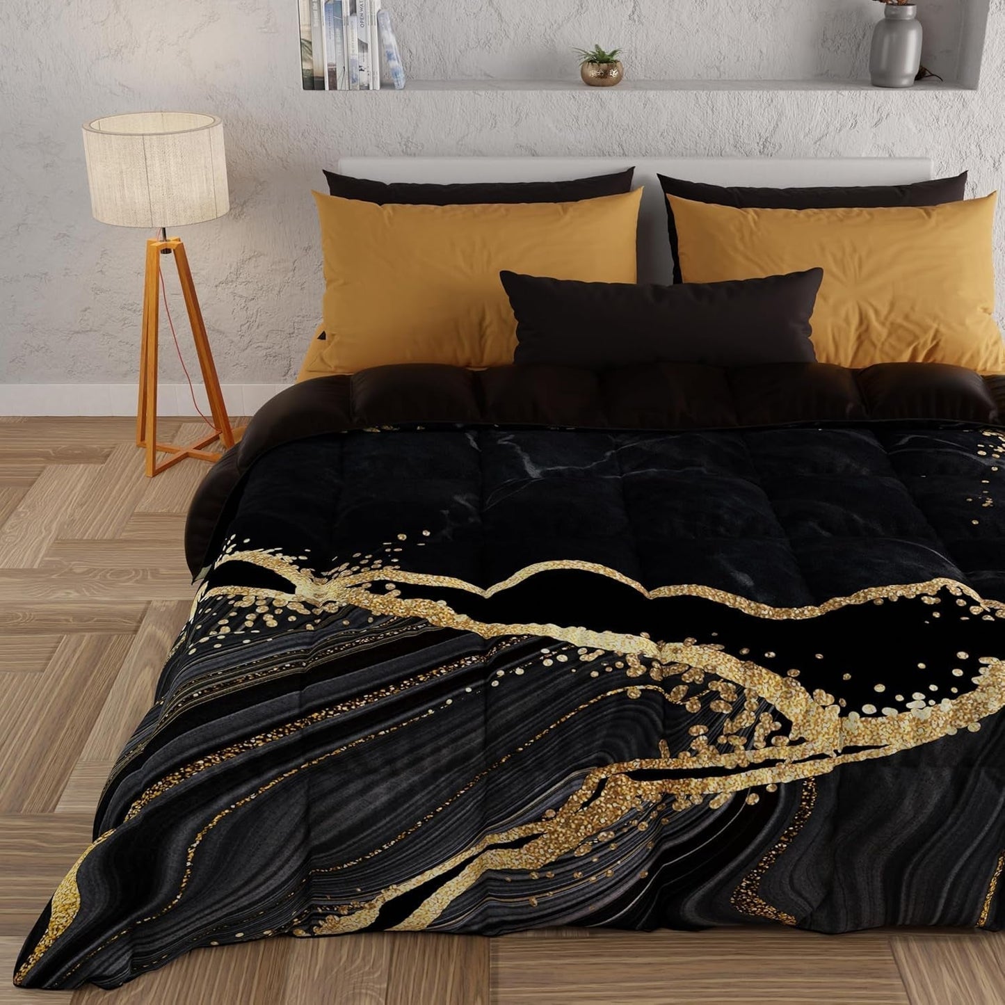 PETTI Artigiani Italiani - Vintertäcke, Vintertäcke, Enkelt täcke, Dubbelsidigt, Enfärgat och digitalt tryck, 100 % anti-allergisk mikrofiber, Made in Italy Täcken och täcken Naty Shop Svart marmor Enkelsäng
