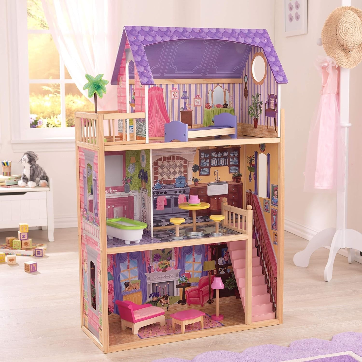 Kidkraft Kayla dockhus i trä med möbler och tillbehör, 3-nivå lekset för 30 cm dockor, leksak för 3 år gamla, 65092 - exklusivt på Amazon Dollhouses Naty Shop