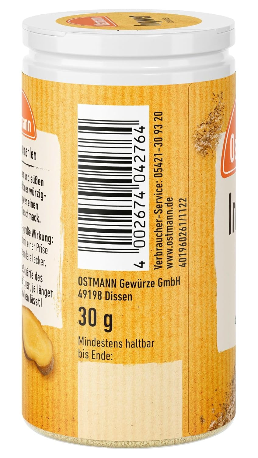 Ostmann Gewürze - Ingwer gemahlen | Återvinningsbar & återvinningsbar Verpackung | 30 g i der Streudose