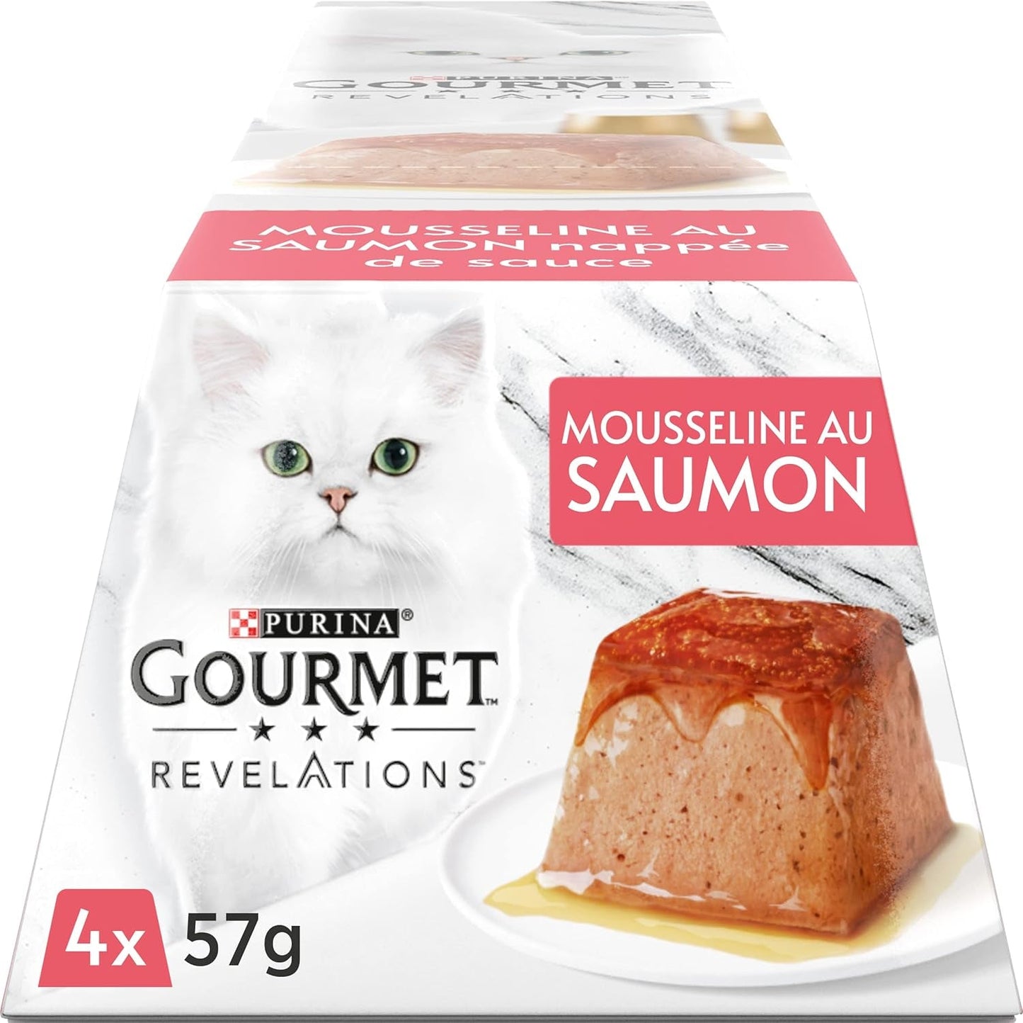 Rekommendationer, laxmuslin, med sås, måltidsportioner för vuxna katter, 4 x 57 g