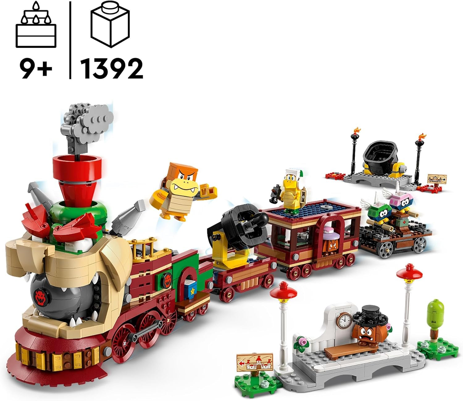 LEGO Super Mario Express Bowser Train Kids äventyrslekset med Hammer Brother 2 Gumbas och 2 Parapunctures Nintendo present för pojkar Flickor Spelare 71437 Byggset Besuche den LEGO-Store